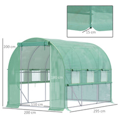 Outsunny Walk-in Polytunnel Greenhouse Green House with Roll-up Sidewalls, UV-resistant PE Cover, 3 x 2 x 2m, Green