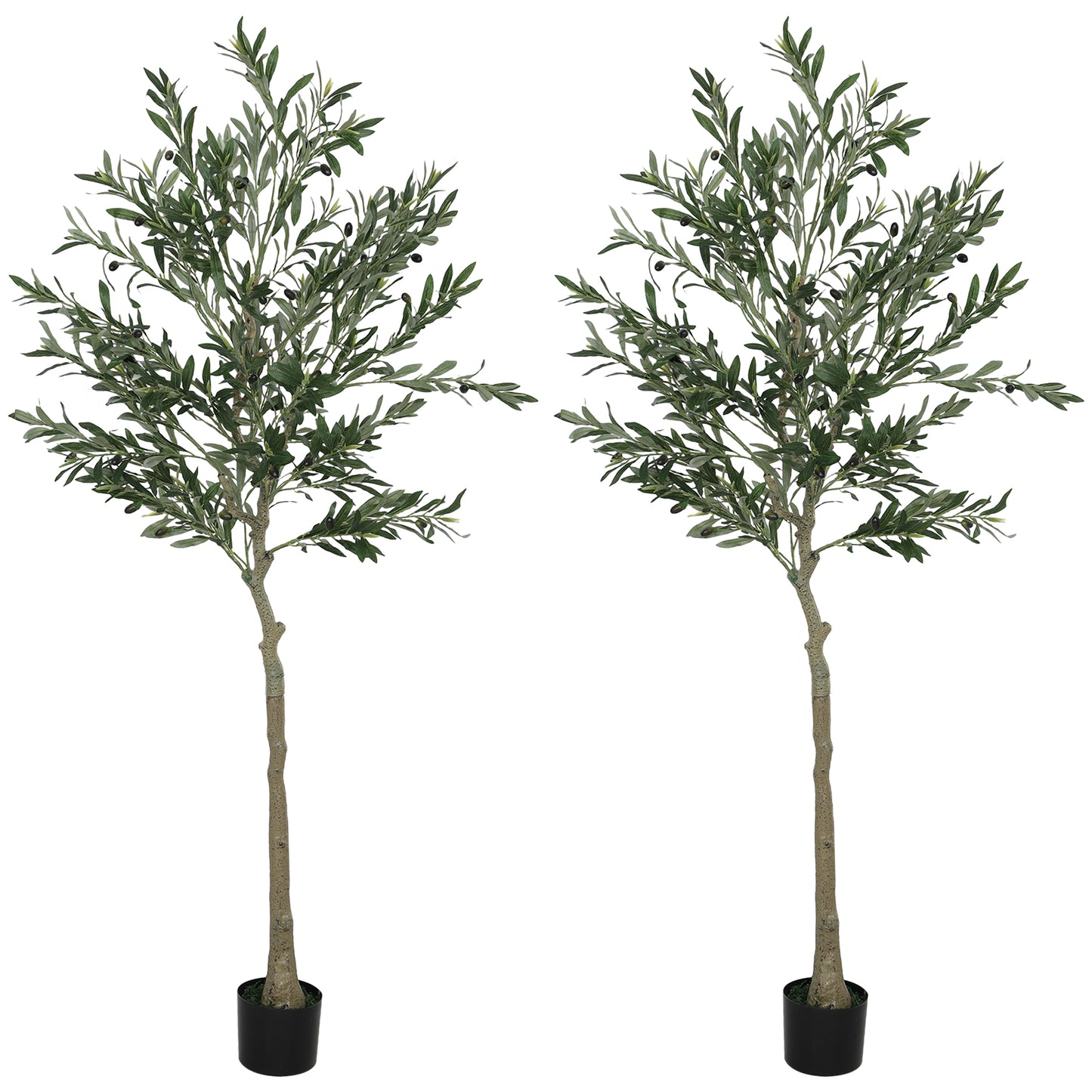 HOMCOM Set of 2 6ft/ 180cm Decorative Artificial Plant, Silk Olive Tree with 900 Leaves and 40 Olive Fruits in Pot, Fake Plant for Home, Office, Living Room, Indoor Decor
