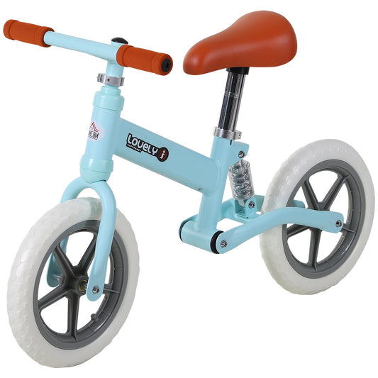 HOMCOM 12" Kids Balance Bike No Pedal Bicycle EVA Tire Adjustable Seat Toddler Training Bike W/ Shock Absorber 2 - 5 Years Gift for Boys Girls Blue