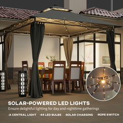 Outsunny 3 x 3 m Solar LED Metal Gazebo - Dark Grey