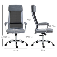 Vinsetto Office Chair, Ergonomic Desk Chair, High Back Computer Chair with Adjustable Height, Swivel Rolling Wheels, Mesh Back and Linen-Feel Fabric Seat for Home and Study, Grey