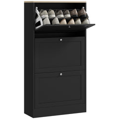 HOMCOM Modern Compact Three-Drawer Shoe Storage Cabinet - Black