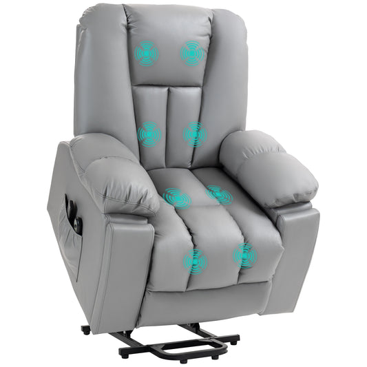 HOMCOM Leathaire Eight Massage Point Armchair, with Reclining Back - Charcoal Grey