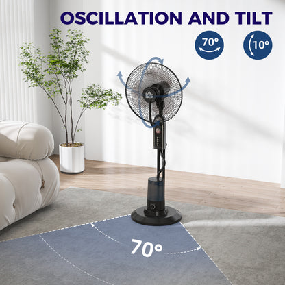HOMCOM Pedestal Fan with Water Mist Spray, Spray Misting Fan with 70√Ç¬∞ Oscillation, Tilt Head, 4 Speeds, 3 Modes, Adjustable Mist, 3.2L Water Tank, for Home, 120 cm
