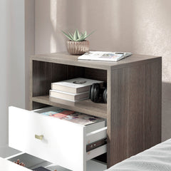 HOMCOM Industrial-Scandinavian Mix Bedside Table, with Drawers and Shelf