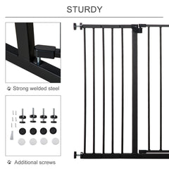 PawHut Dog Gate Pet Safety Gate Stair Barrier Pressure Fit Adjustable 76-82/86-97/101-107 cm, Black