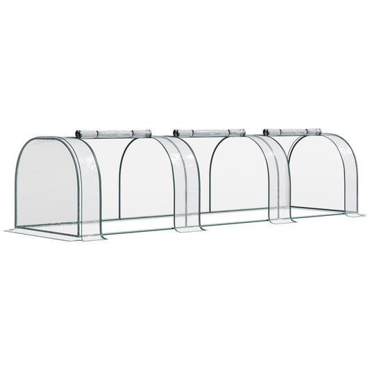 Outsunny Mini Greenhouse, Small Polytunnel Green House with Zipped Doors, Steel Frame for Garden Patio, 300 x 100 x 80cm, Clear