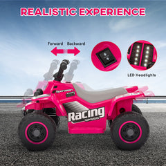 AIYAPLAY 6V Electric Quad Bike for Kids, Ride On ATV w/ Forward Backward, Headlights, for 18-36 Months, Pink