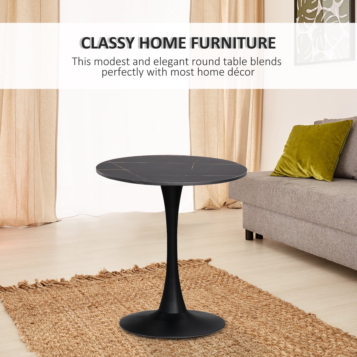 HOMCOM Modern Round Dining Table Leisure Coffee Bistro Table with Metal Base for Kitchen & Dining Room Black