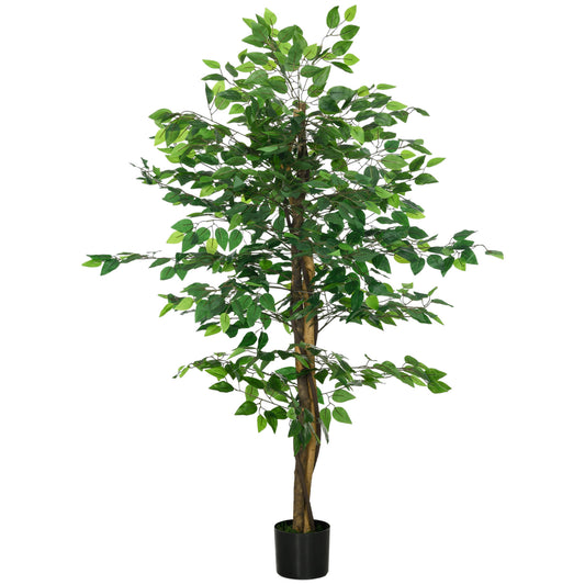 HOMCOM Artificial Ficus Tree, with Weighted Plant Pot - Green