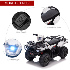 HOMCOM 12V Kids Quad Bike with Forward, Reverse Functions, Ride-On ATV w/ Music, LED, Headlights, for Ages 3-5 Years - White