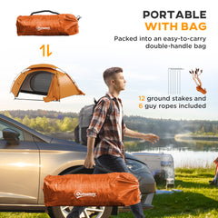 Outsunny Camping Tent with Self Inflatable Mattress, 1 Person Dome Tent with Removable Rainfly and Aluminium Frame, 2000mm Waterproof, Portable with Bags, for Fishing Hiking, Orange/Grey