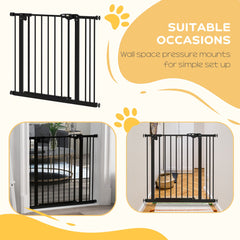 PawHut Metal 74-87cm Wide Adjustable Dog Gate Black