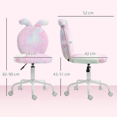 HOMCOM Fuzzy Office Chair with Bunny Ears, Faux Fur Swivel Desk Chair, Armless Makeup Vanity Chair with Adjustable Height for Bedroom, Study Room, Colourful