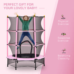 HOMCOM 4.6FT/55" Kids Trampoline with Safety Enclosure, Outdoor Indoor Use, for Ages 3-10 Years, Pink