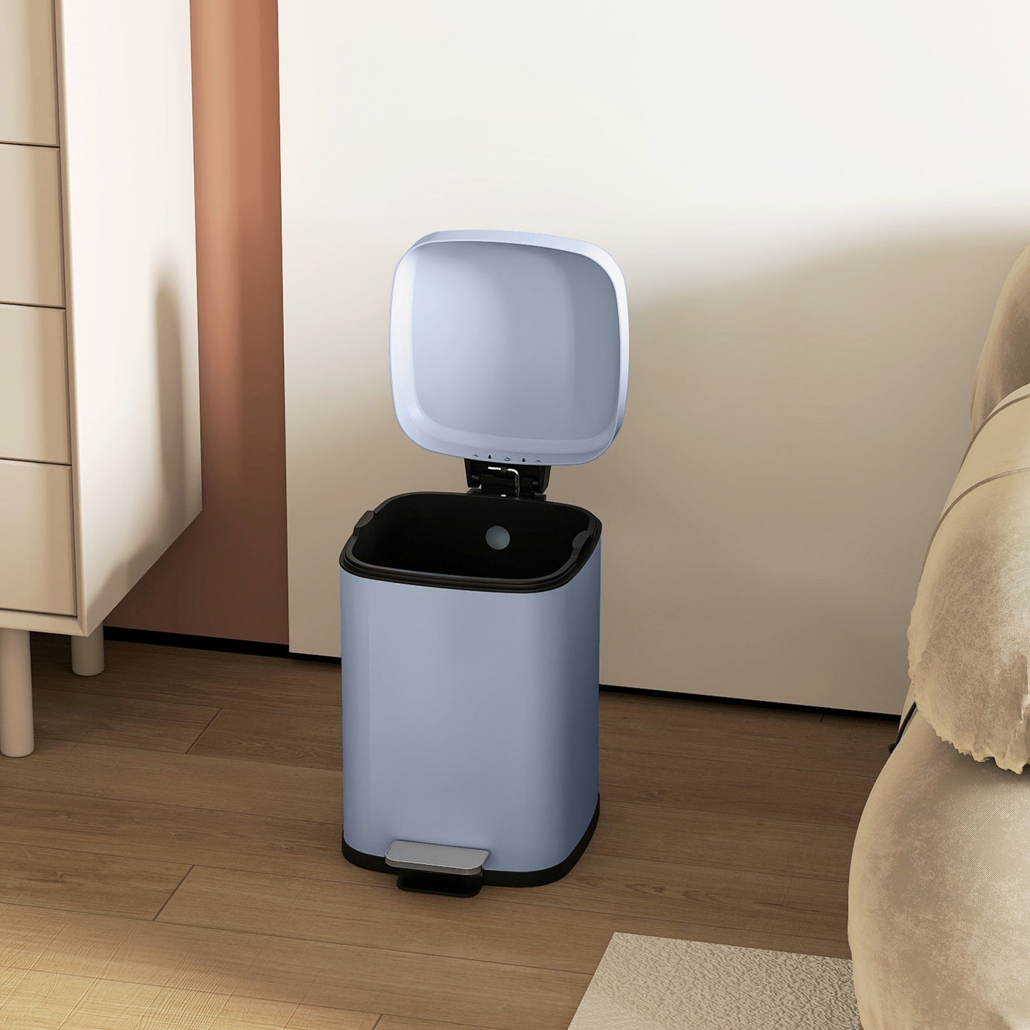HOMCOM 12L Modern Boxy Metal Home Kitchen Bin - Light Blue