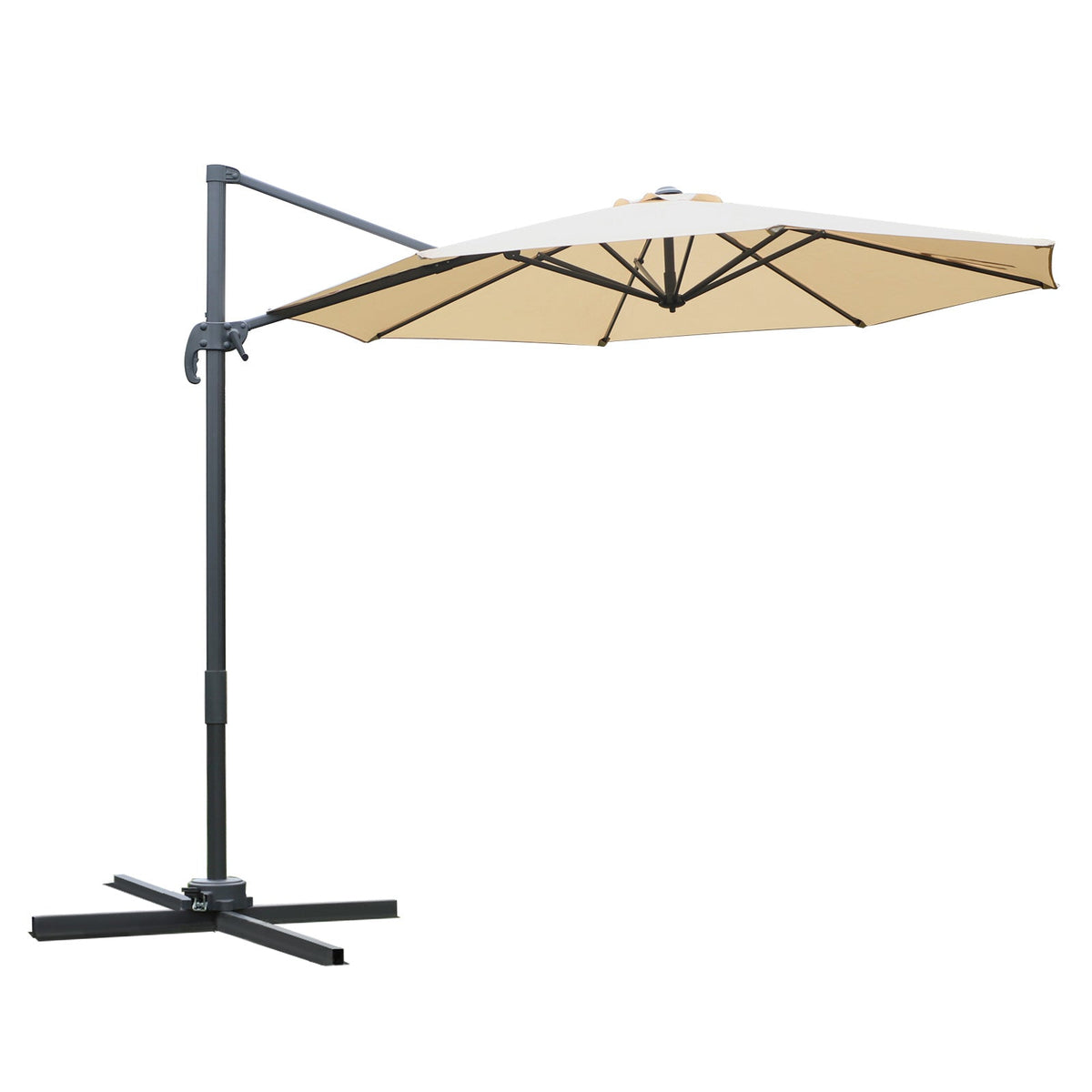 Outsunny Round Umbrella Parasol W/ Tilt 360√Ç¬∞ Rotation and Hand Crank Cross Base-Beige