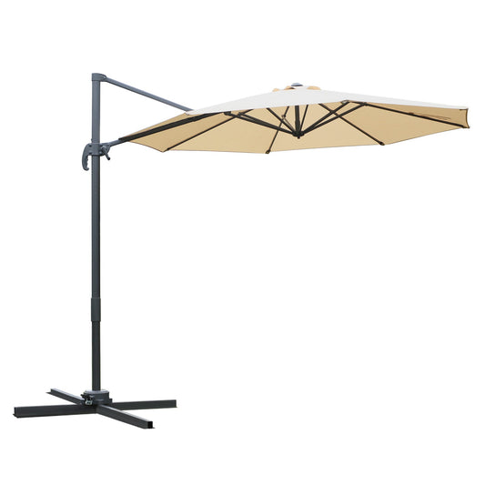 Outsunny Round Umbrella Parasol W/ Tilt 360√Ç¬∞ Rotation and Hand Crank Cross Base-Beige