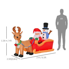 HOMCOM 6.5ft Christmas Inflatable Santa Claus on Sleigh Deer, LED Lighted for Home Indoor Outdoor Garden Lawn Decoration Party Prop