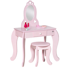 HOMCOM Kids Vanity Table & Stool Girls Dressing Set Make Up Desk Chair Dresser Play Set with Mirror Pink