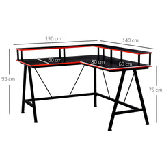 HOMCOM L Shaped Gaming Desk, Corner Computer Desk with Monitor Stand for Home Office, 140 x 130 x 93cm, Black and Red