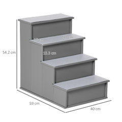 PawHut 4 Step Wooden Dog Steps Pet Stairs for Dogs, Cat Ladder for Bed Couch with Non-Slip Carpet 40 x 59 x 54.2 cm, Grey