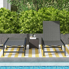 Outsunny Foldable Outdoor PE Rattan Sun Lounger Set of 2, Patio Wicker Recliners Lounge Chair w/ 5-Level Adjustable Backrest, for Poolside, Garden, Grey