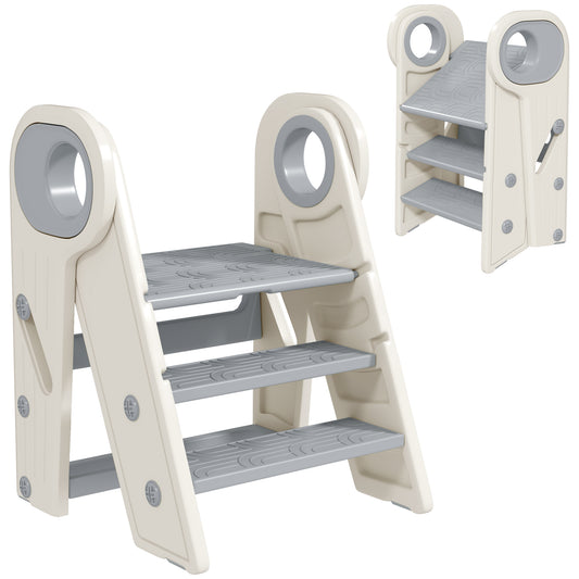 AIYAPLAY Foldable and Adjustable Toddler Tower with Handle, Non-Slip, Grey