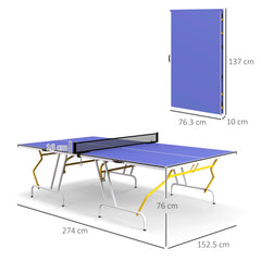 SPORTNOW 9FT Foldable Table Tennis Table, with Cover, Net, Paddles, Balls - Blue