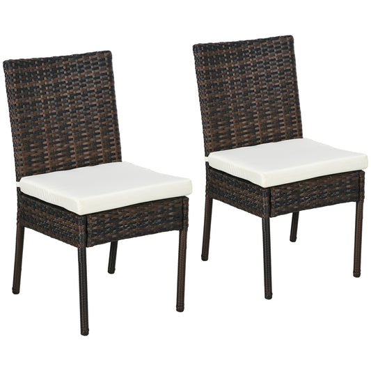 Outsunny Set of Two Armless Rattan Garden Chairs - Brown