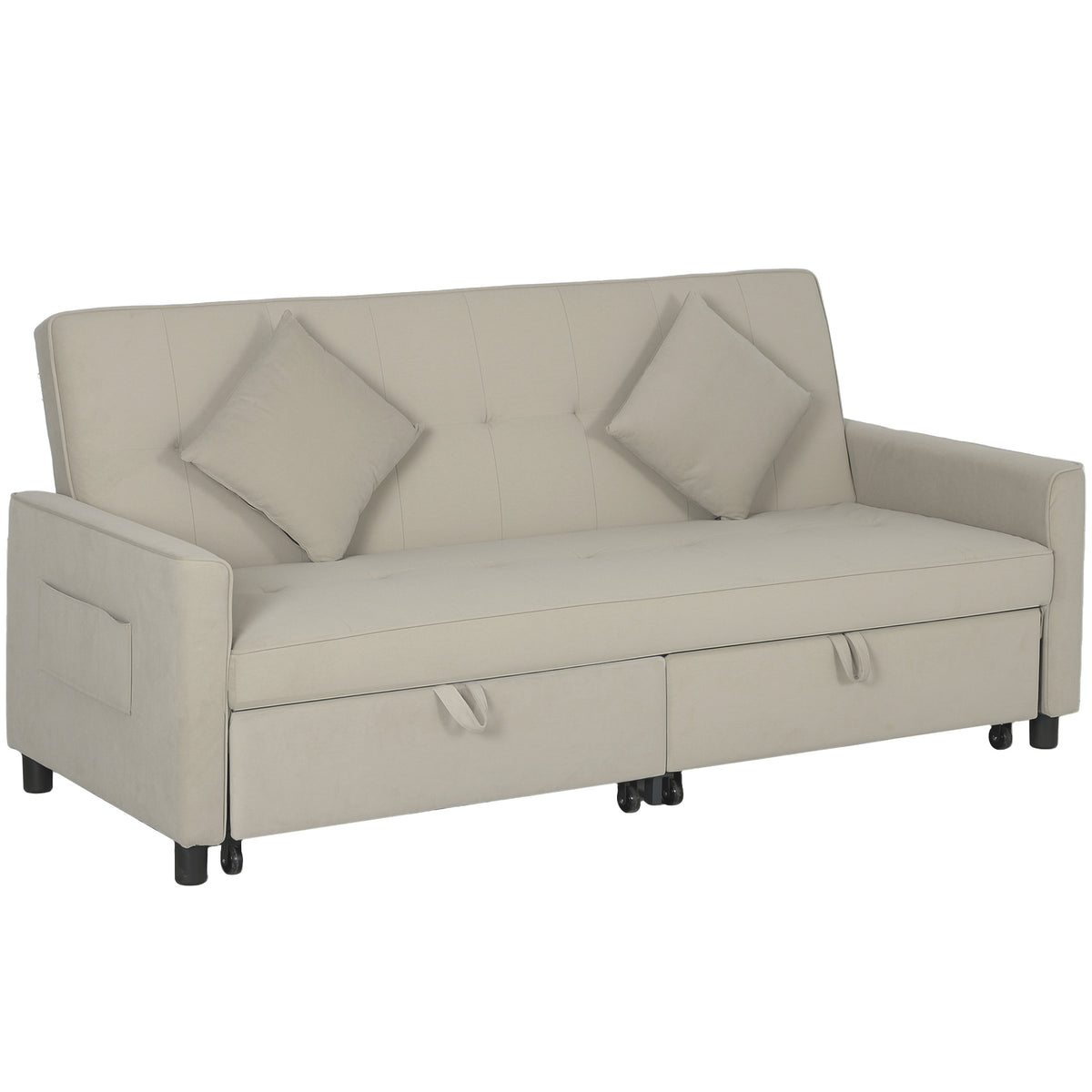 HOMCOM Three-Person Velvet-Feel Sofa Bed - Beige