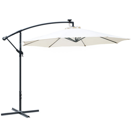 Outsunny Umbrella Parasol W/Solar Powered LED strips, 2.95x2.45H m-Cream