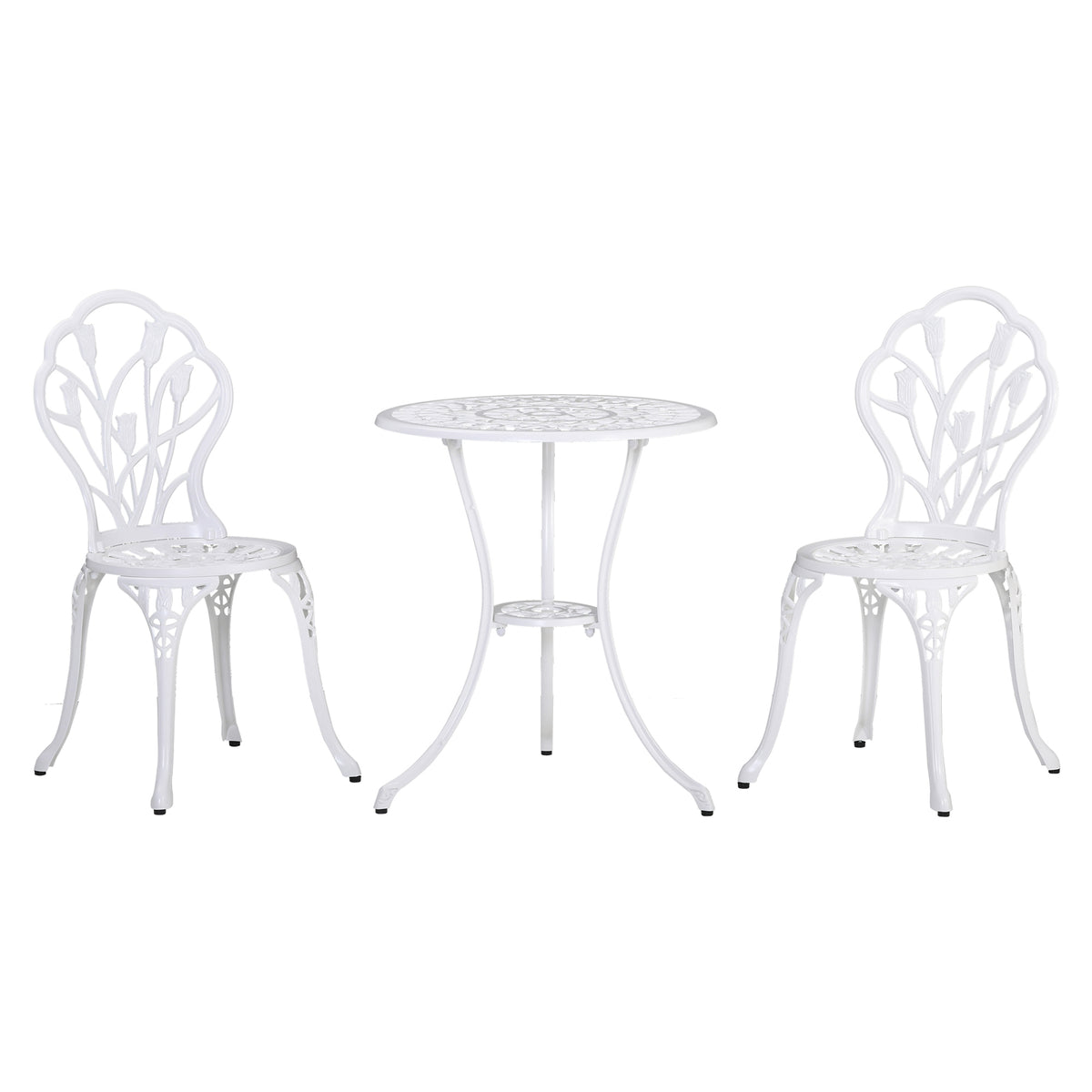 Outsunny 3 Piece Patio Bistro Set for 2, Outdoor Aluminium Garden Table and Chairs with Umbrella Hole for Balcony, White