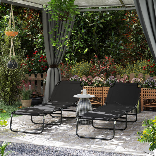 كرسي استلقاء للتشمس من Outsunny Garden، بظهر بخمسة أوضاع - أسود
