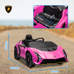 AIYAPLAY 12V Lamborghini Autentica Licensed Kids Electric Car with Remote Control, Four Suspension Wheels, Soft Start, Pink