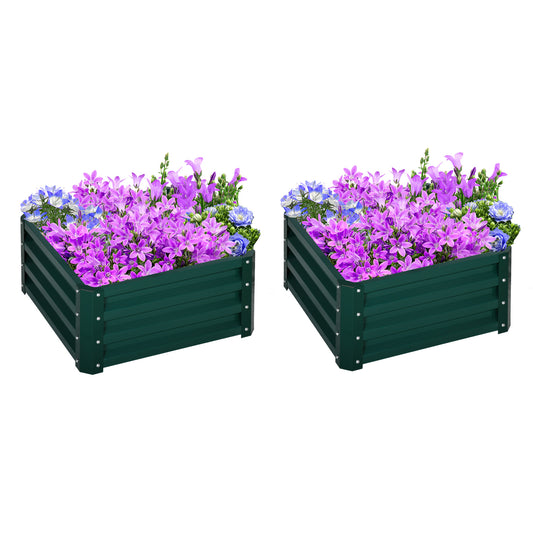 Outsunny Set of Two 60 x 60cm Steel Planter Boxes - Green