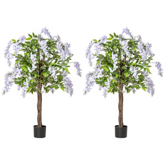 HOMCOM Set of 2 Artificial Plants Wisteria Floral in Pot, Fake Plants for Home Indoor Outdoor Decor, 100cm