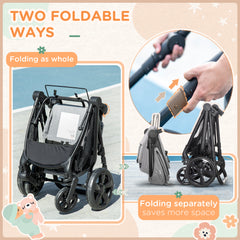 HOMCOM Foldable Baby Stoller, with Reclining Backrest, Adjustable Canopy, for Ages 0-36 Months - Grey