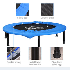 HOMCOM â96cm Mini Fitness Trampoline Home Gym Yoga Exercise Rebounder Indoor Outdoor Jumper with Safety Pad, Support Up to 100 KG, Blue and Black