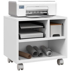 HOMCOM Three-Compartment Printer Cabinet, with Wheels - White