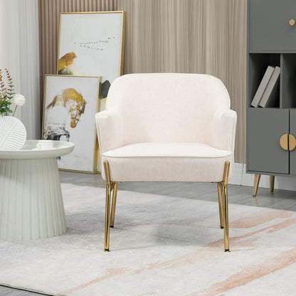 HOMCOM Accent Chair, Living Room Armchair, Vanity Chair with Gold Plating Metal Legs and Soft Padded Seat for Bedroom and Caf√É¬©, Set of 2, White