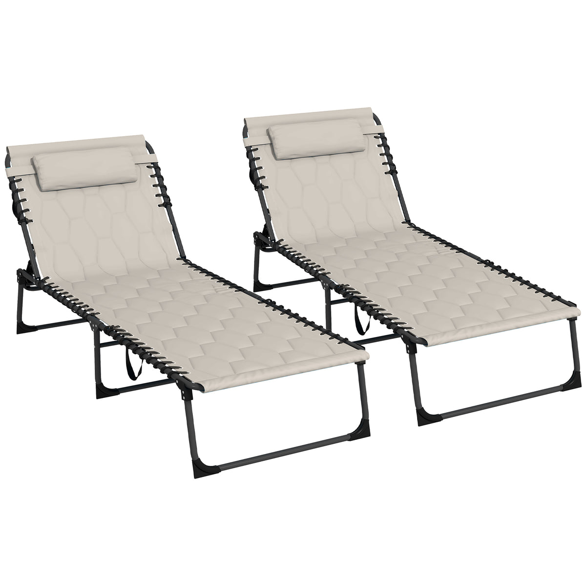 Outsunny Set of Two Sun Loungers, with Five-Position Reclining Backs - Khaki