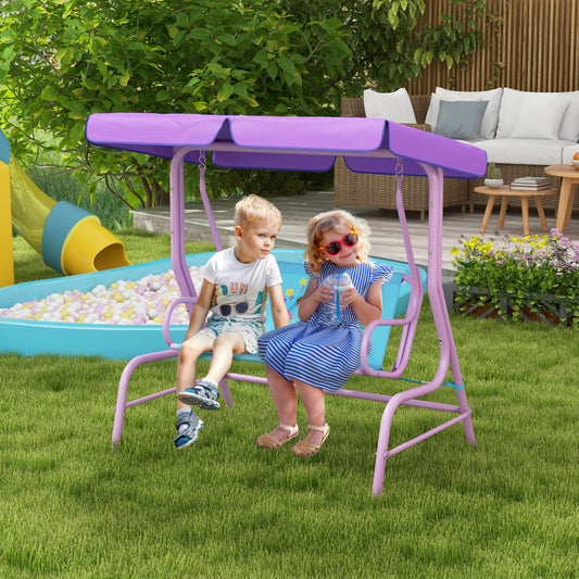 Outsunny Two Seater Kids Garden Swing, Fairy Themed kids Swing Chair with Adjustable Canopy, Safety Belts for Outdoor Use