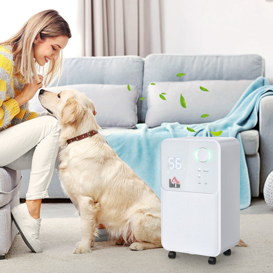 HOMCOM 12L/Day Dehumidifier for Home, Laundry Room, Bedroom, Basement, Electric Moisture Air De-Humidifier with 4 Modes, Continuous Drainage, 24H Timer, Digital Humidity Display