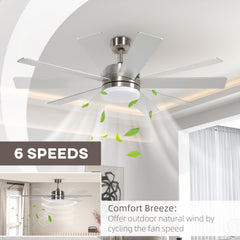 HOMCOM 52" Ceiling Fans with Light and Remote, 132CM LED Ceiling Fan with 5 Blades, 5-Speed, Timer, Quiet Reversible DC Motor, for Bedroom, Living Room, Silver and Beech Wood-effect