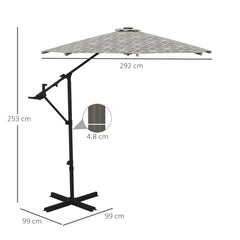 Outsunny 3(m) Convertible Cantilever Parasol and Centre-post Garden Parasol with Cross Base, 360√Ç¬∞ Rotation Banana Parasol with Crank Handle and 8 Ribs, Hanging Patio Umbrella, Black and White