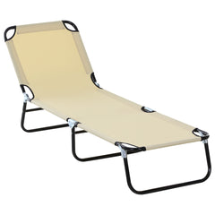 Outsunny Foldable Sun Lounger with 5-Position Adjustable Backrest, Outdoor Portable Recliner Chaise Lounge Chair with Breathable Mesh Fabric, Beige