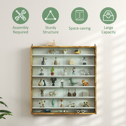 HOMCOM Six Shelf Display Cabinet, with Glass Doors - Brown