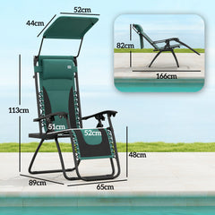 Outsunny Zero Gravity Lounger Chair, Folding Reclining Patio Chair with Shade Cover, Padded Seat, Cup Holder, Soft Cushion and Headrest for Poolside, Camping, Green