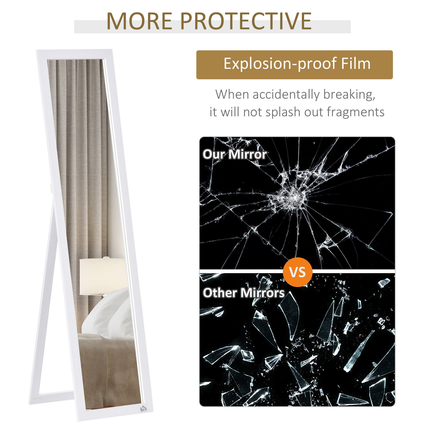 HOMCOM Full Length Mirror for Bedroom, Free Standing Dressing Mirror, Wall Mirror for Living Room, 37 x 154 cm, White